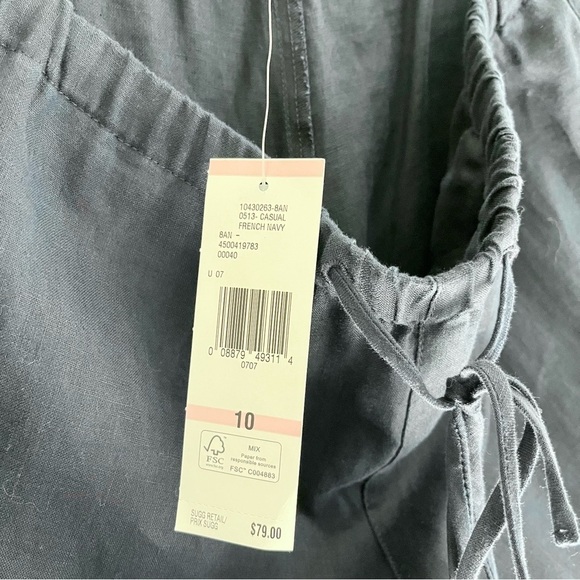 NWT Jones New York Linen Women’s Drawstring Waist Pants Navy Blue Size 10 - Picture 7 of 8